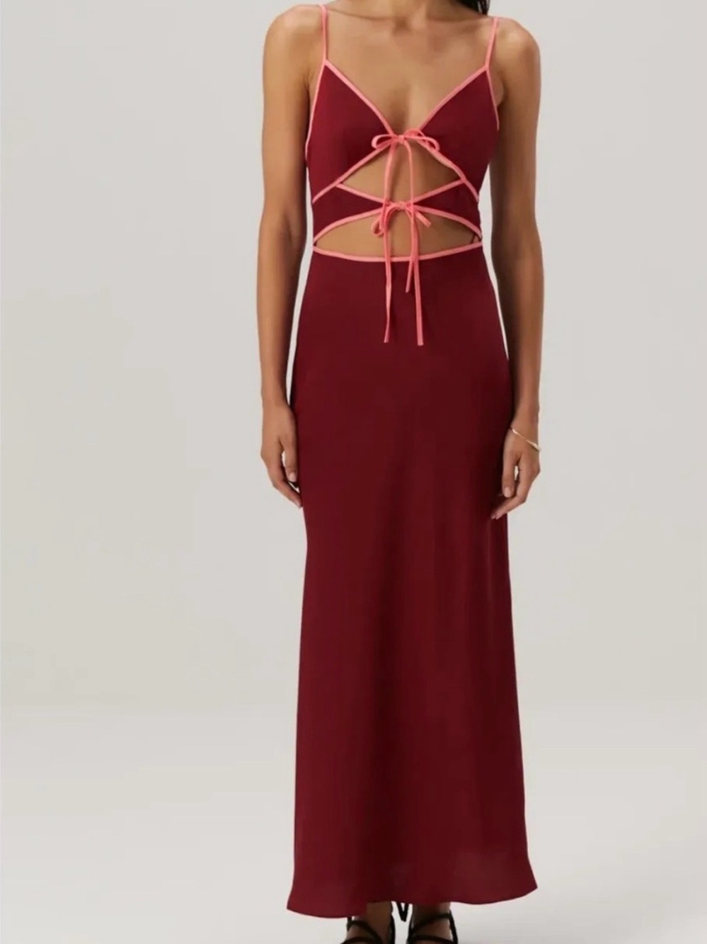 MISHA Ramira Maxi dress with contrast cut out Wine Watermelon Pink XL